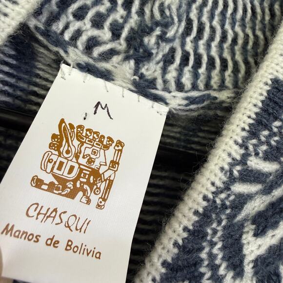 Chasqui Alpaca Sweater Womens Medium Blue Hoodie Knit Striped Full Zip Bolivia - Picture 8 of 9